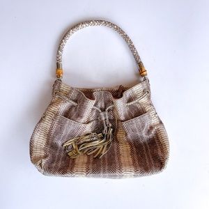 Elaine Turner Faux Snakeskin Drawstring Bucket Hobo Shoulder Bag